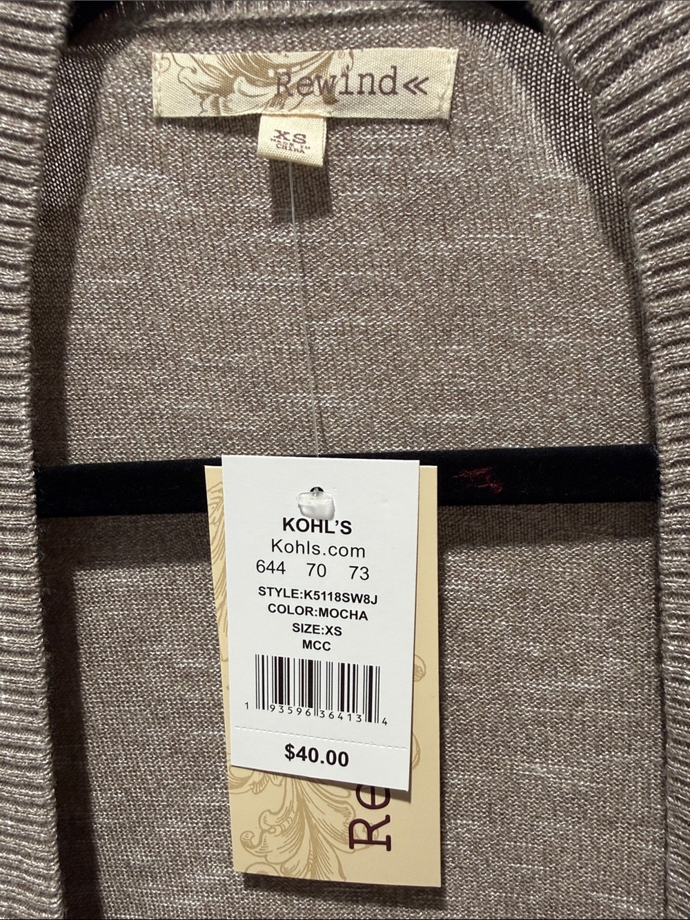 Rewind Open-Front Taupe Knit Cardigan with Pockets - Picture 2 of 4